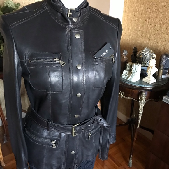 SOLD. NWT GUESS GENUINE LEATHER JACKET with BELT Size M - Picture 5 of 15